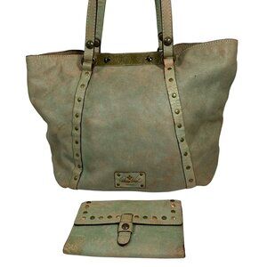 Patricia Nash Benvenuto Italian Leather Distressed Tote Shoulder Bag +Wallet EUC